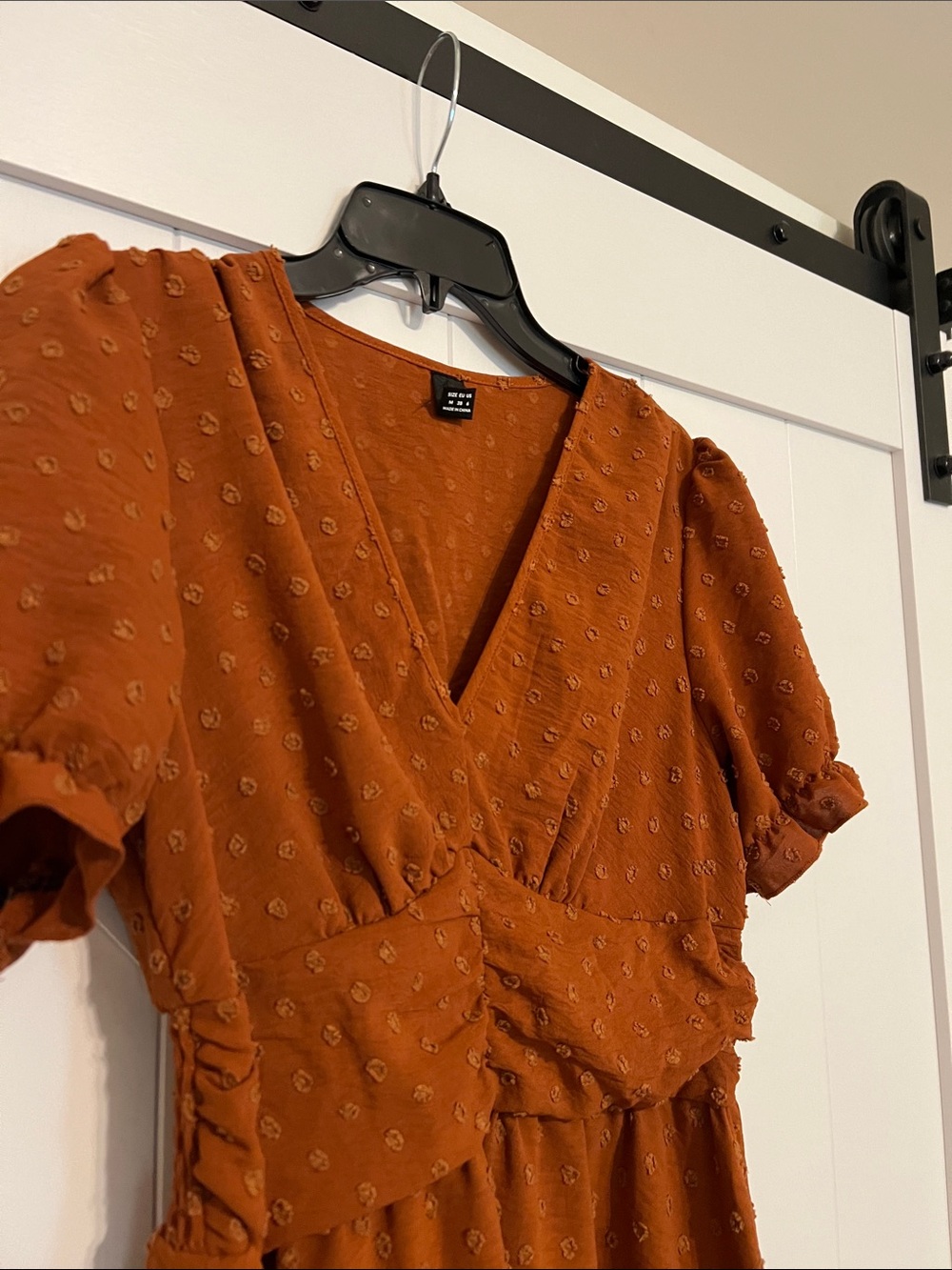 Burnt Orange Swiss Dot V-Neck Fit & Flare Dress - Picture 3 of 3